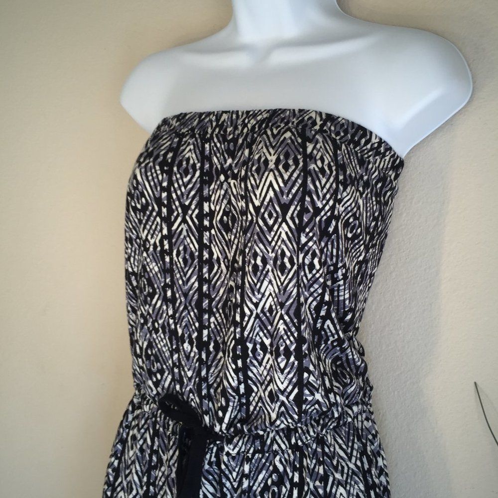 Ambiance jumpsuit strapless gray black cream print tribal SM - Picture 3 of 10